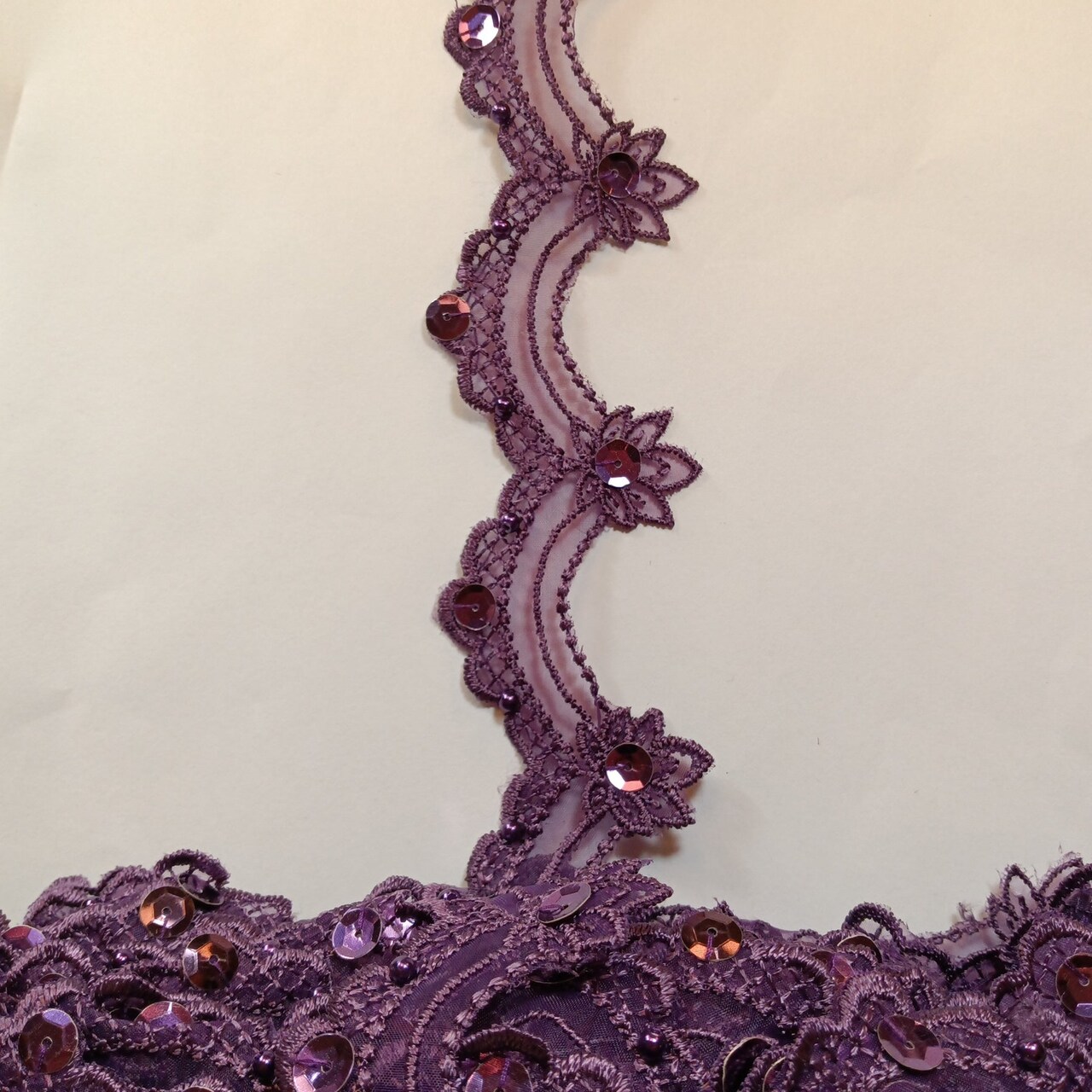 1 Yard Beaded Lace Trimming on Organza | 2.5" Wide | Elegant Embroidered Trim for Bridal, Evening & Dancewear